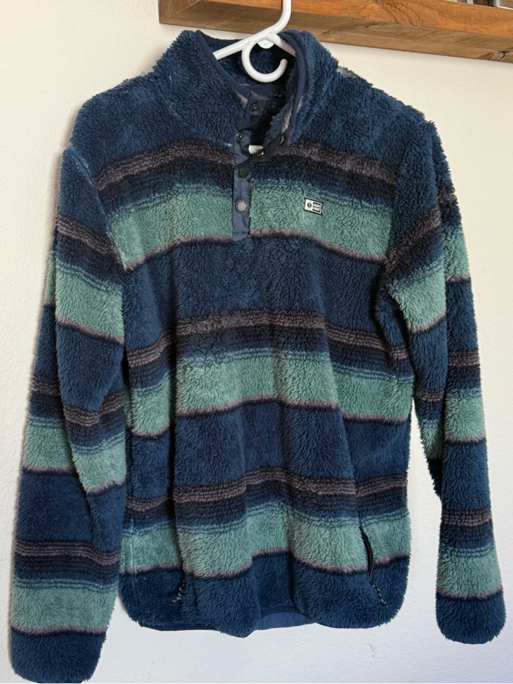Salty Crew Plush Zip-Up Pullover - Navy & Teal Stripes